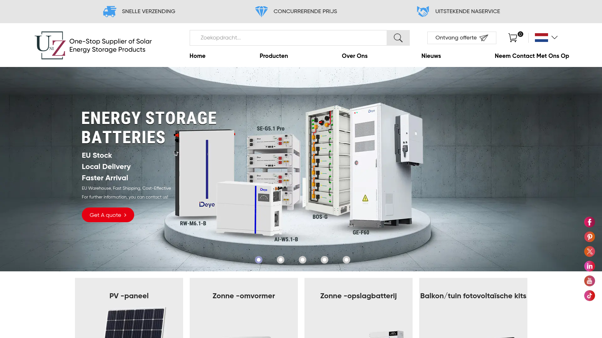 Screenshot van nl.unizsolar.com