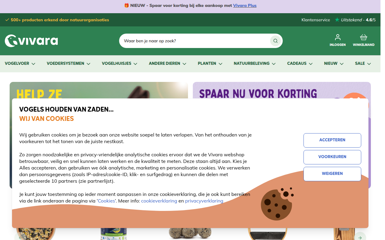 Screenshot van nl.vivara.be