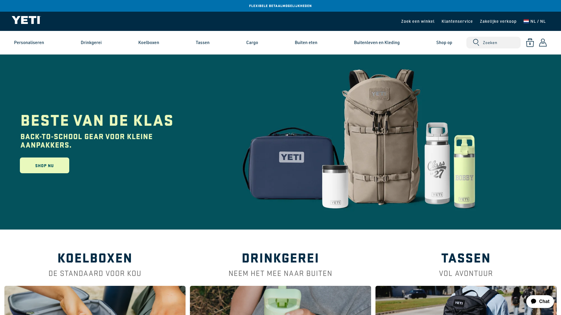 Screenshot van nl.yeti.com