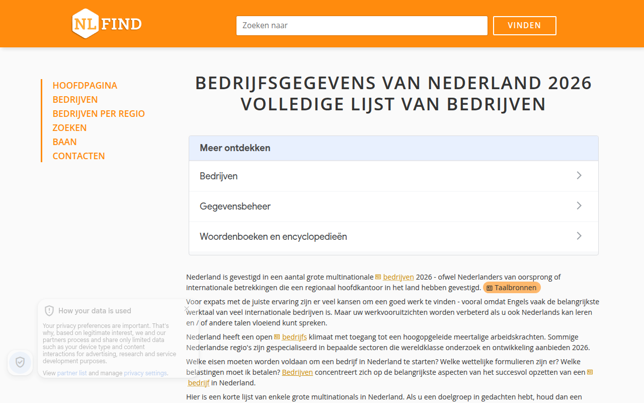 Screenshot van nlfind.com