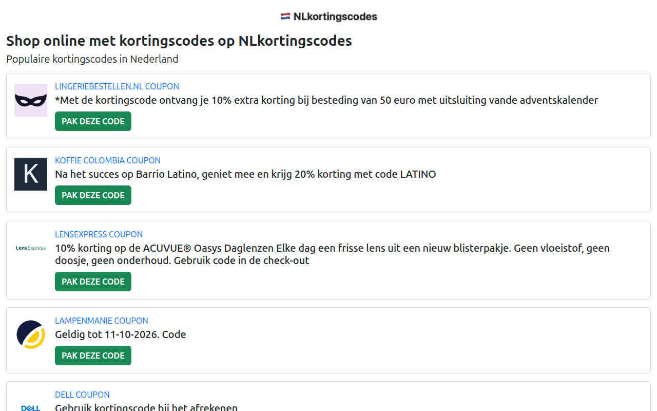 Screenshot van nlkortingscodes.com