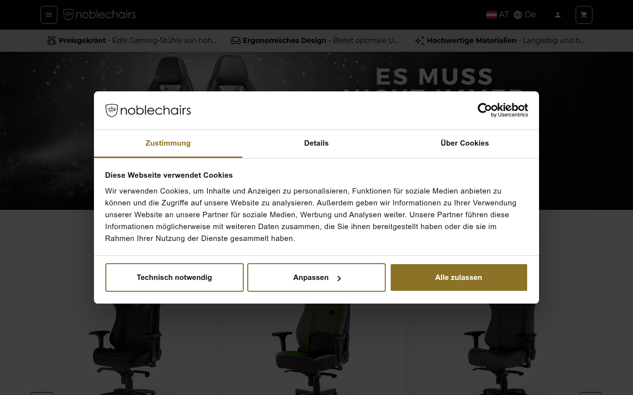 Screenshot van noblechairs.eu