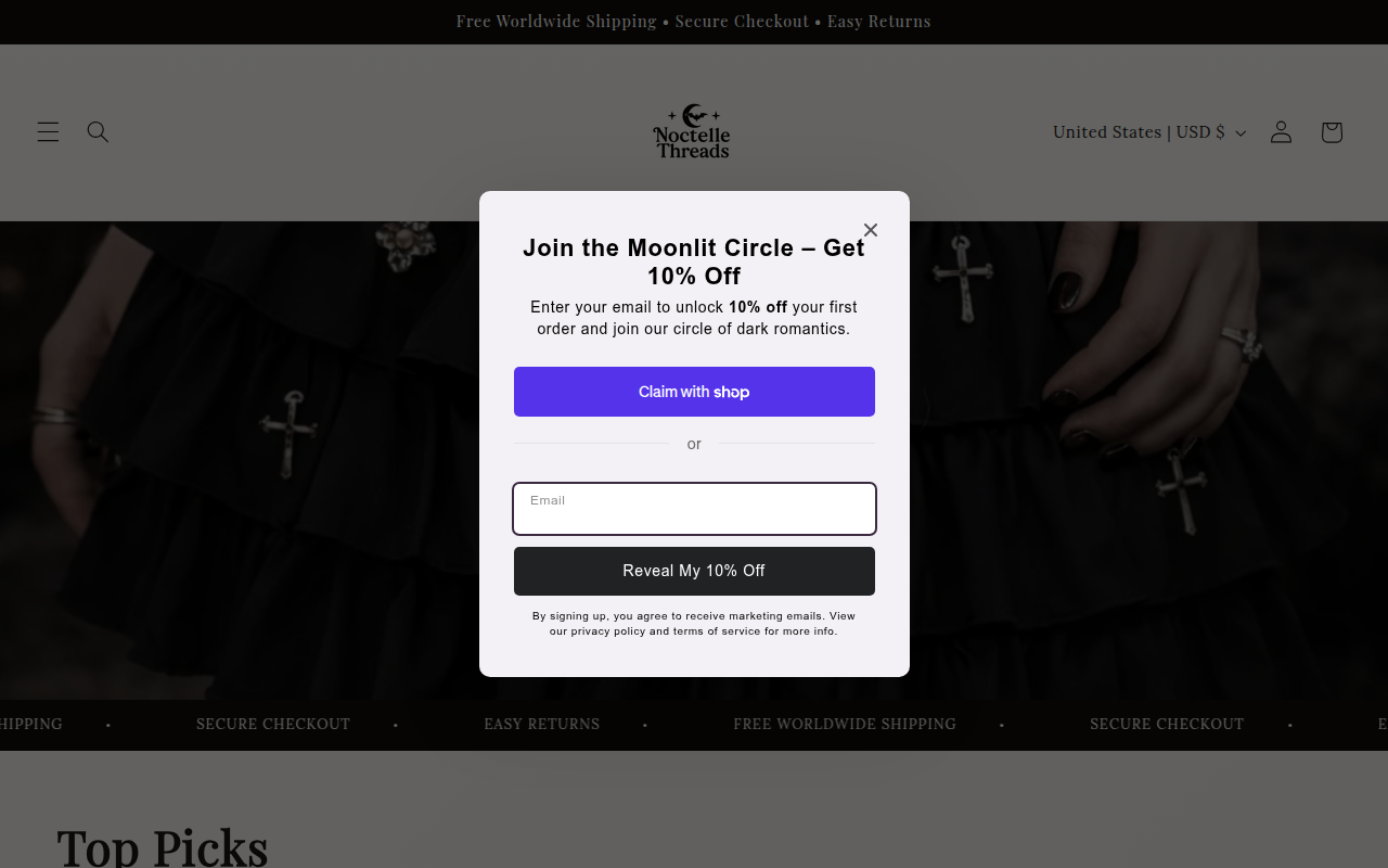 Screenshot van noctellethreads.com
