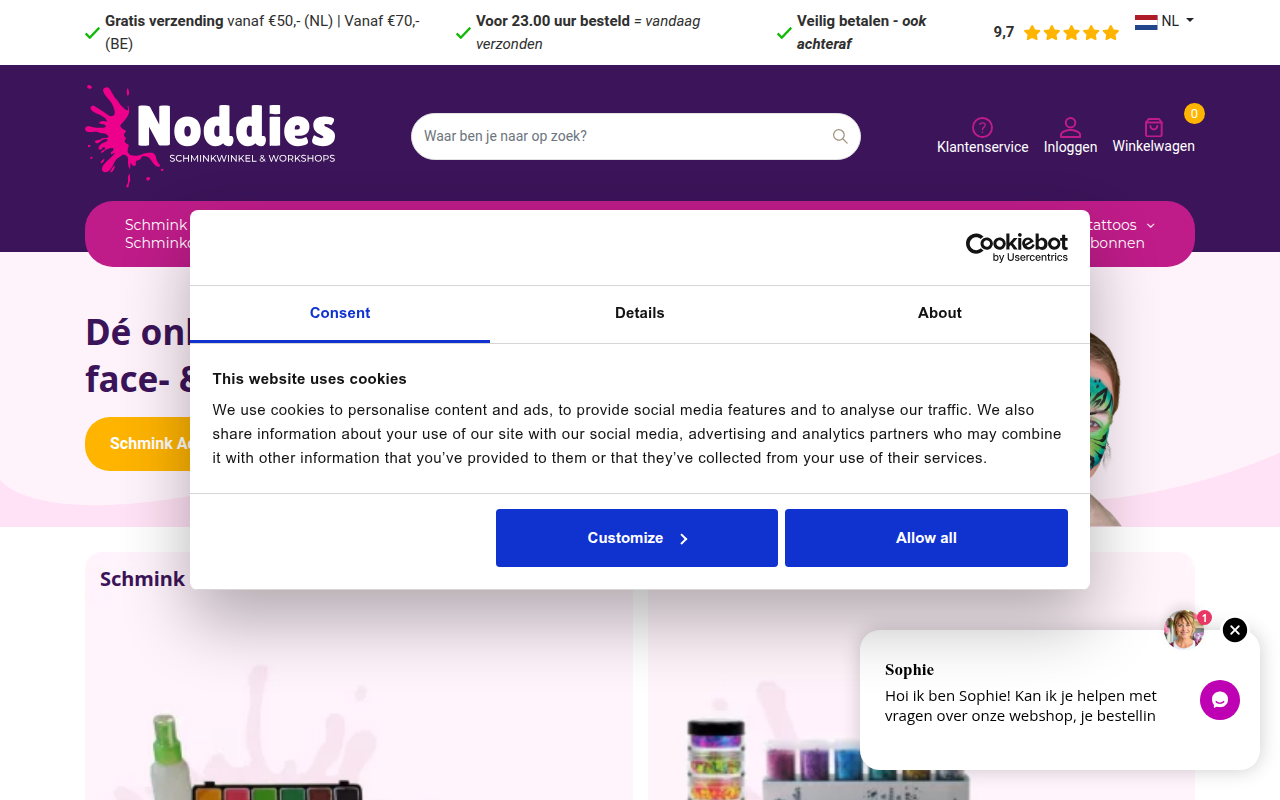 Screenshot van noddies.nl