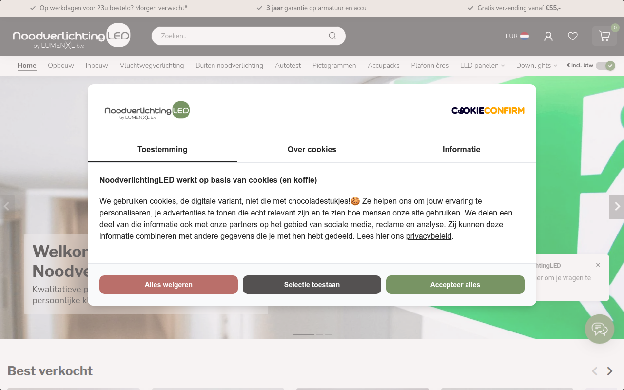Screenshot van noodverlichtingled.nl