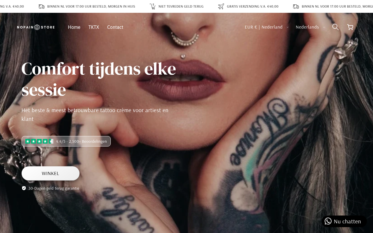 Screenshot van nopainstore.nl