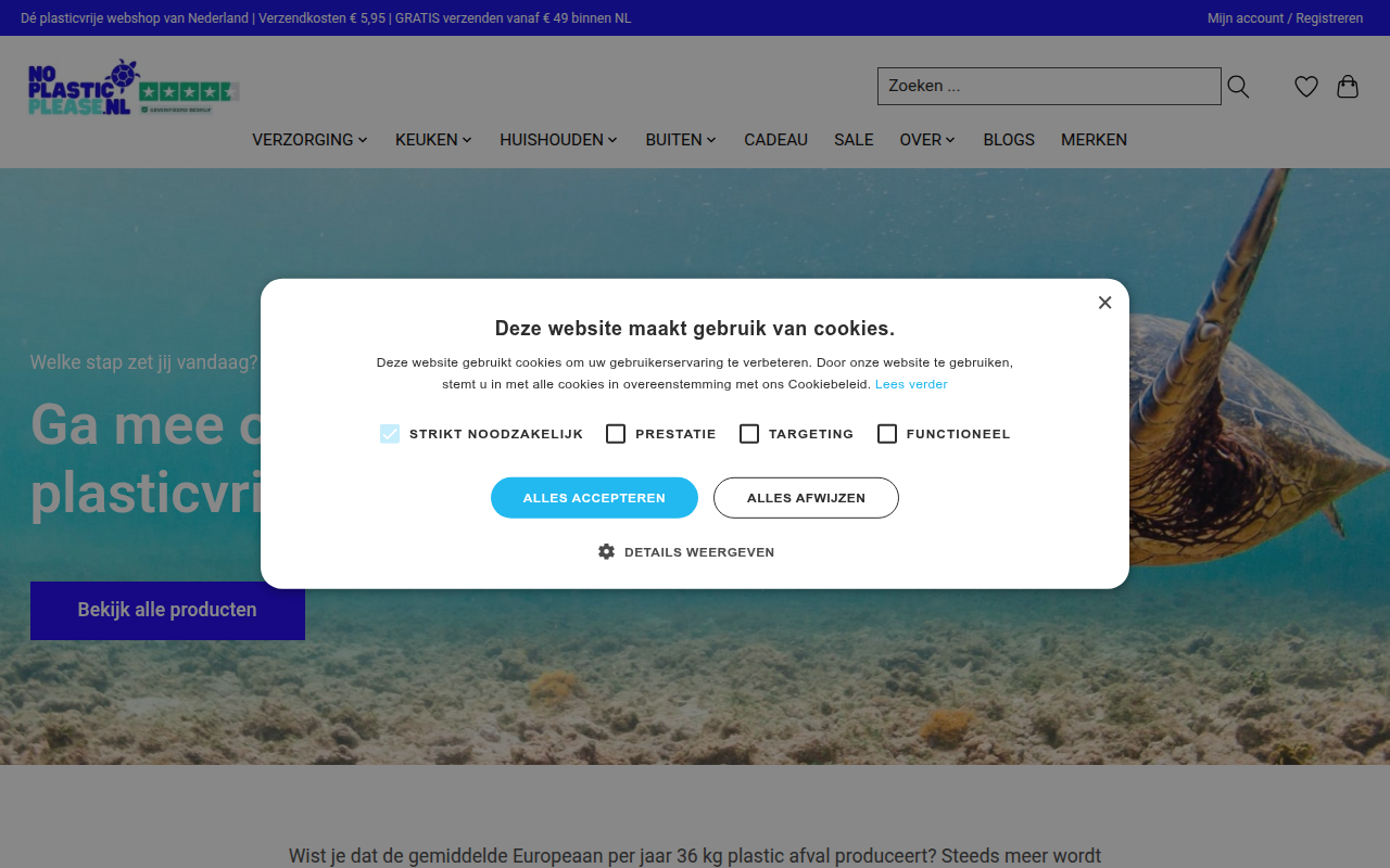 Screenshot van noplasticplease.nl