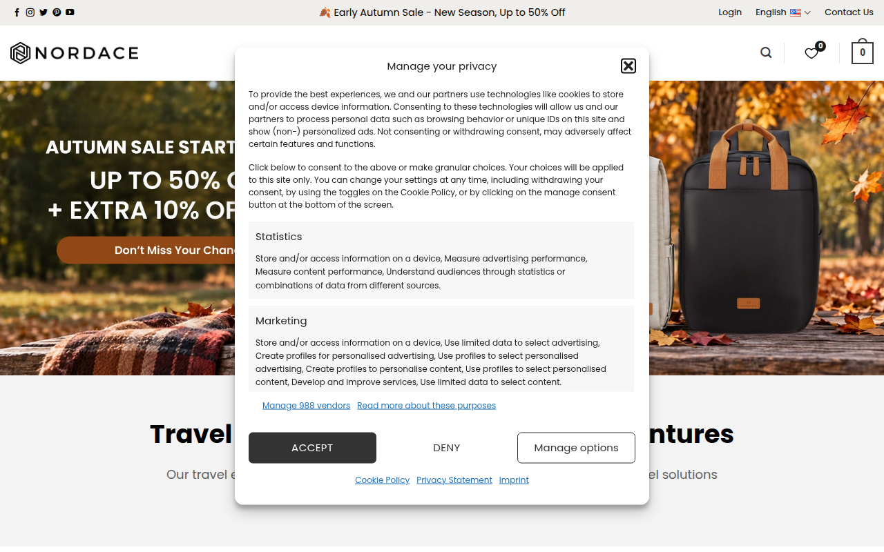 Screenshot van nordace.com