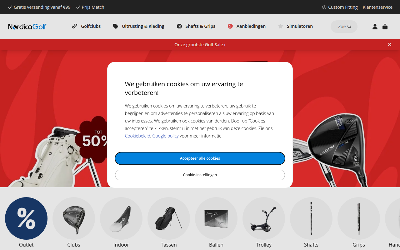 Screenshot van nordicagolf.nl