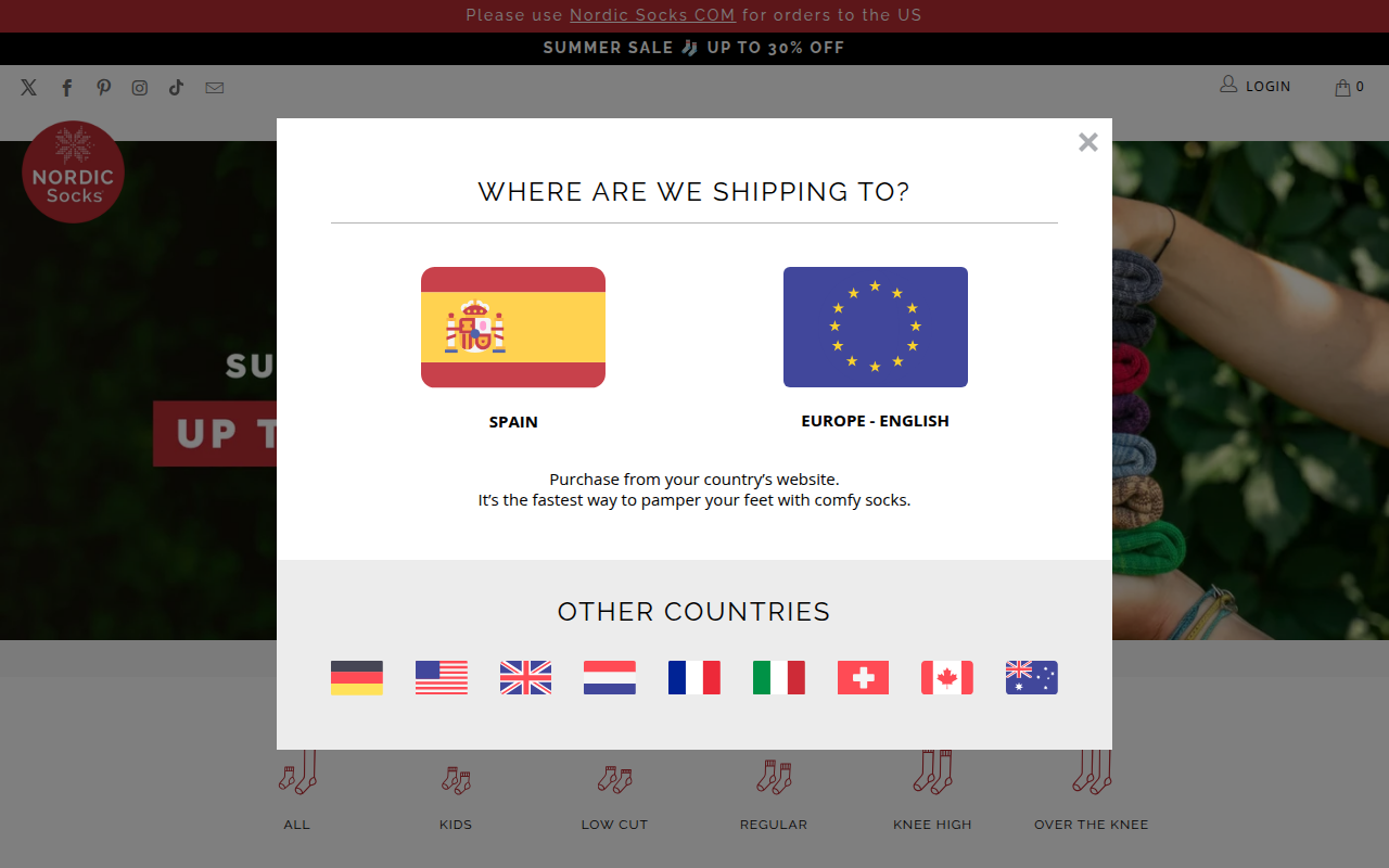 Screenshot van nordicsocks.eu