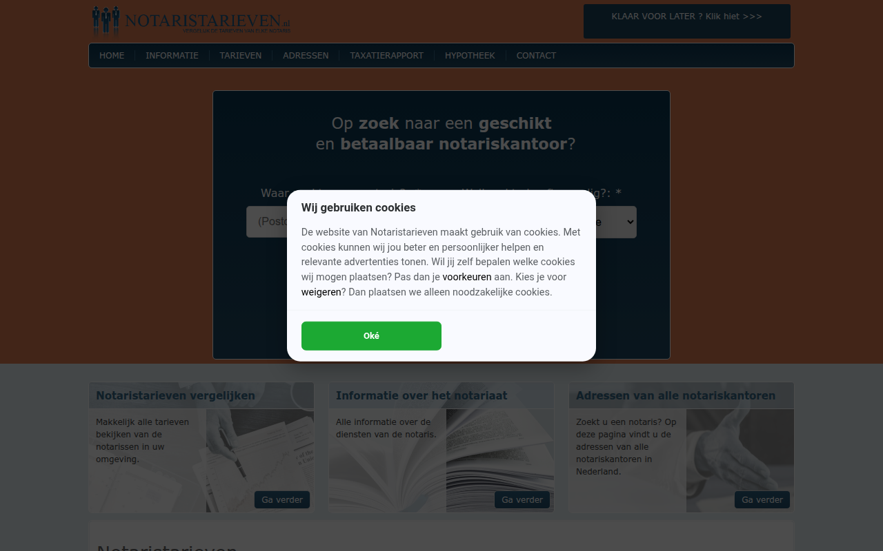 Screenshot van notaristarieven.nl
