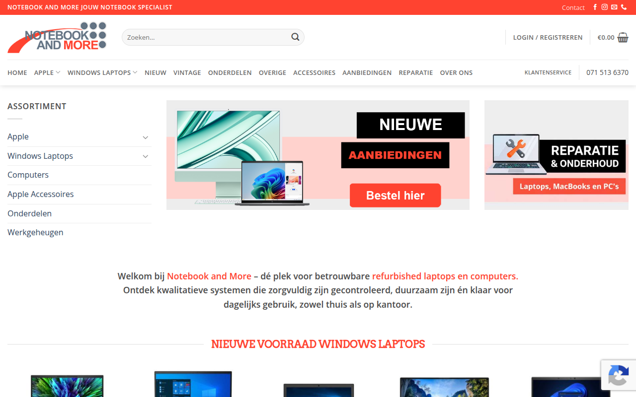 Screenshot van notebookandmore.com