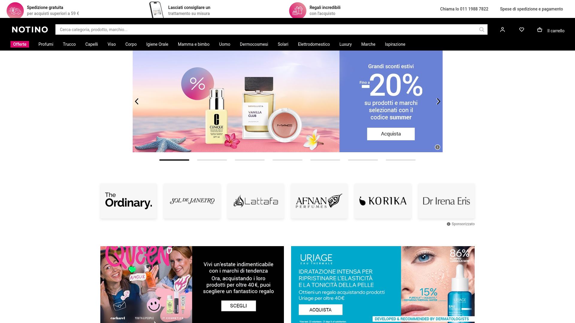Screenshot van notino.it