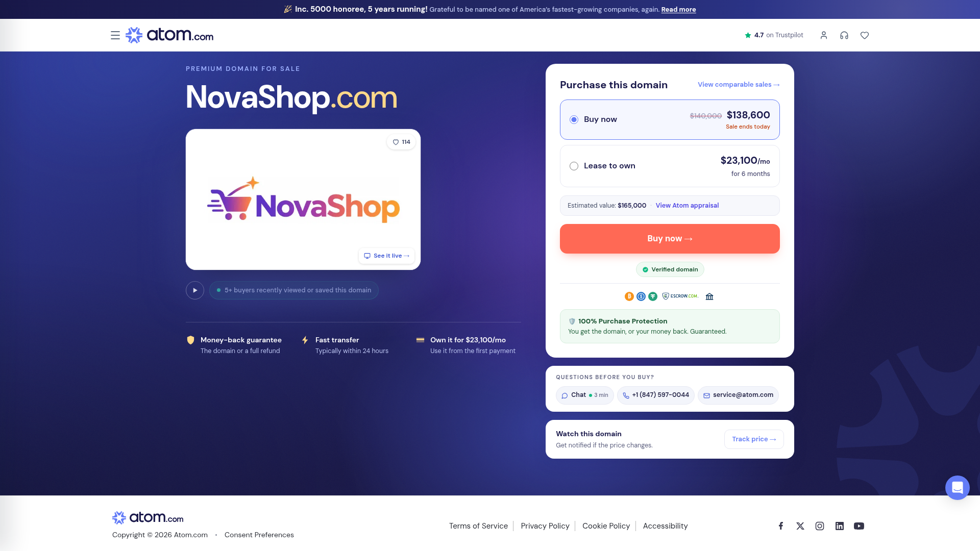 Screenshot van novashop.com