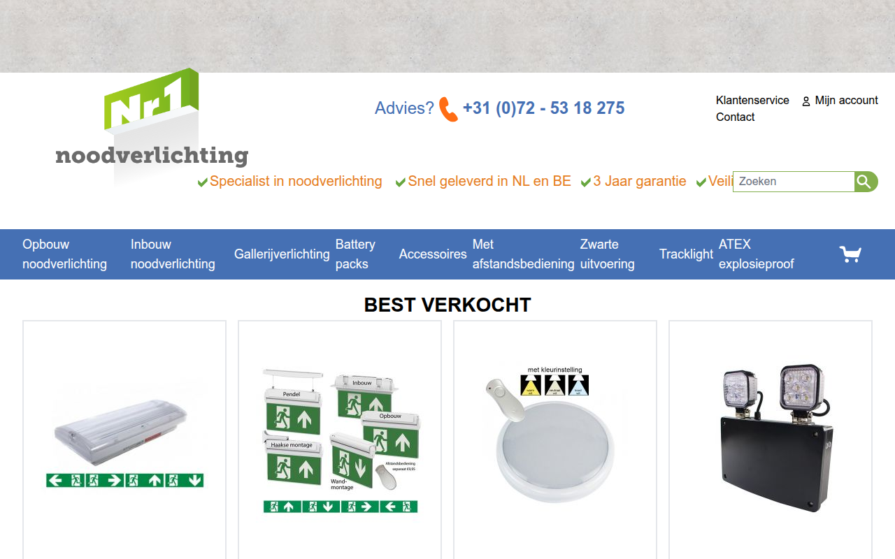Screenshot van nr1noodverlichting.nl