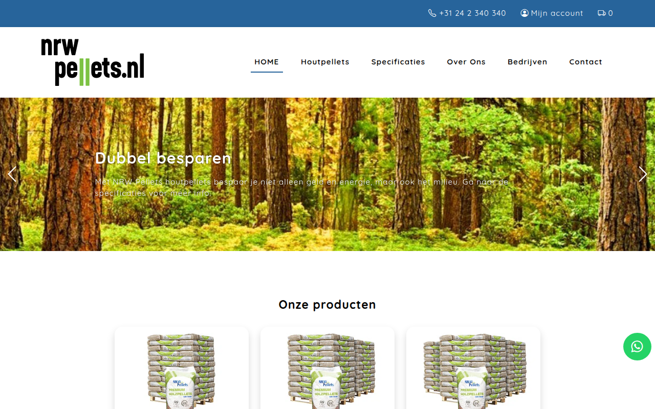 Screenshot van nrwpellets.nl