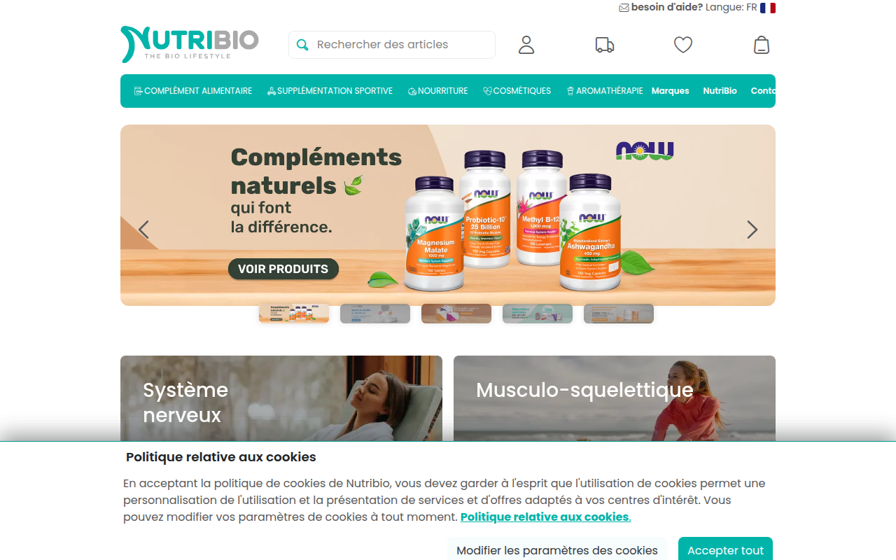 Screenshot van nutribio.be