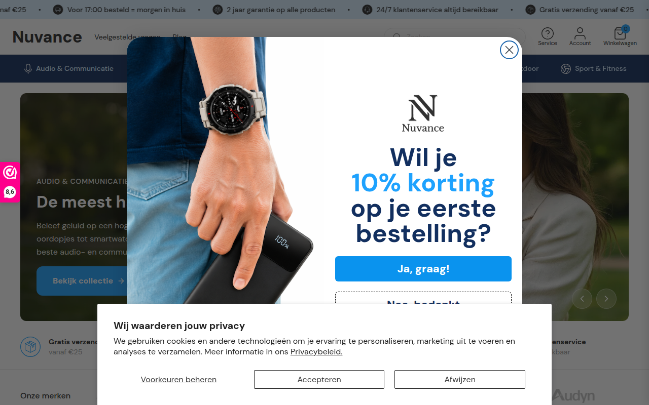 Screenshot van nuvance.eu