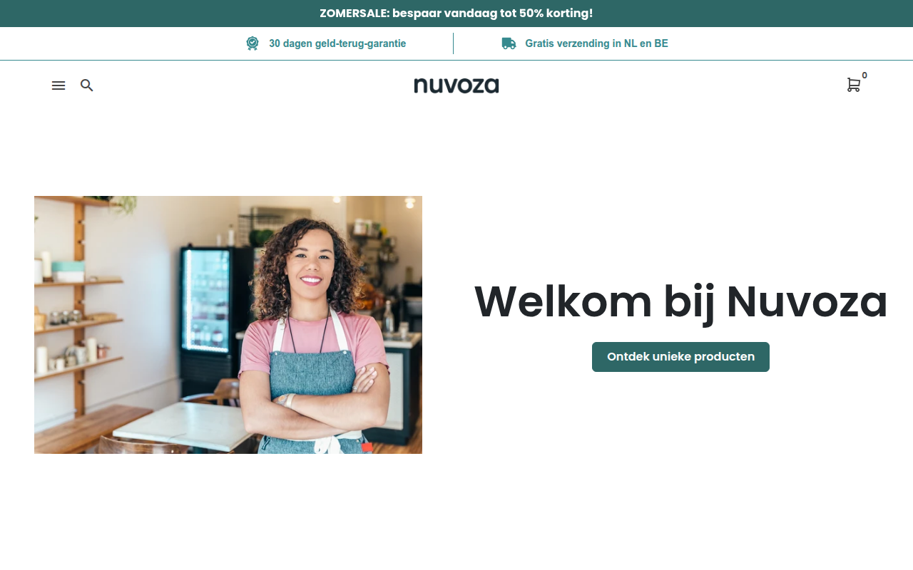Screenshot van nuvoza.nl