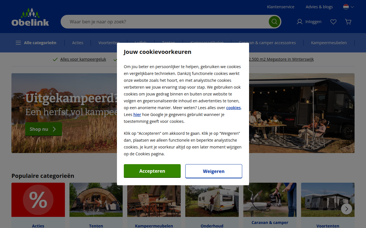 Screenshot van obelink.nl
