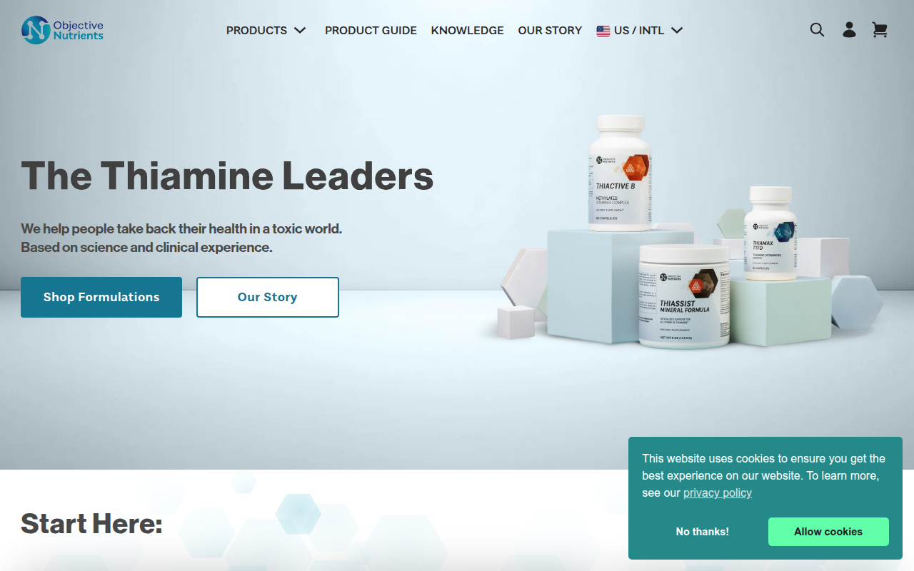 Screenshot van objectivenutrients.com
