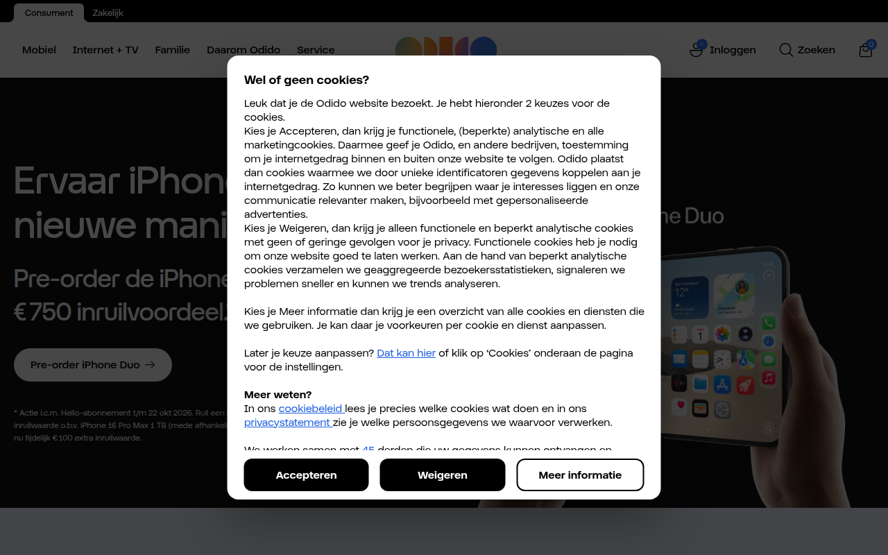 Screenshot van odido.nl