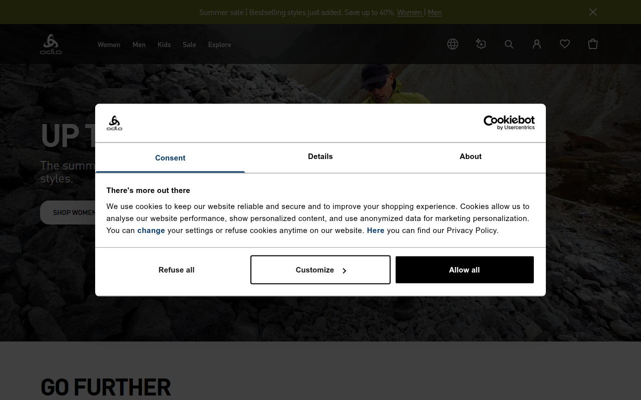 Screenshot van odlo.com