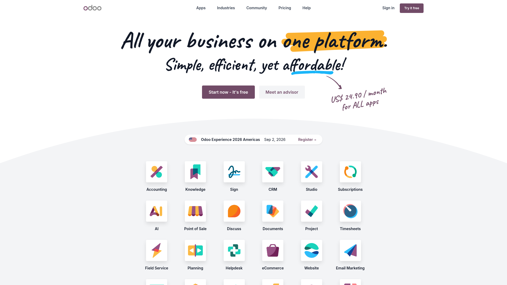 Screenshot van odoo.com