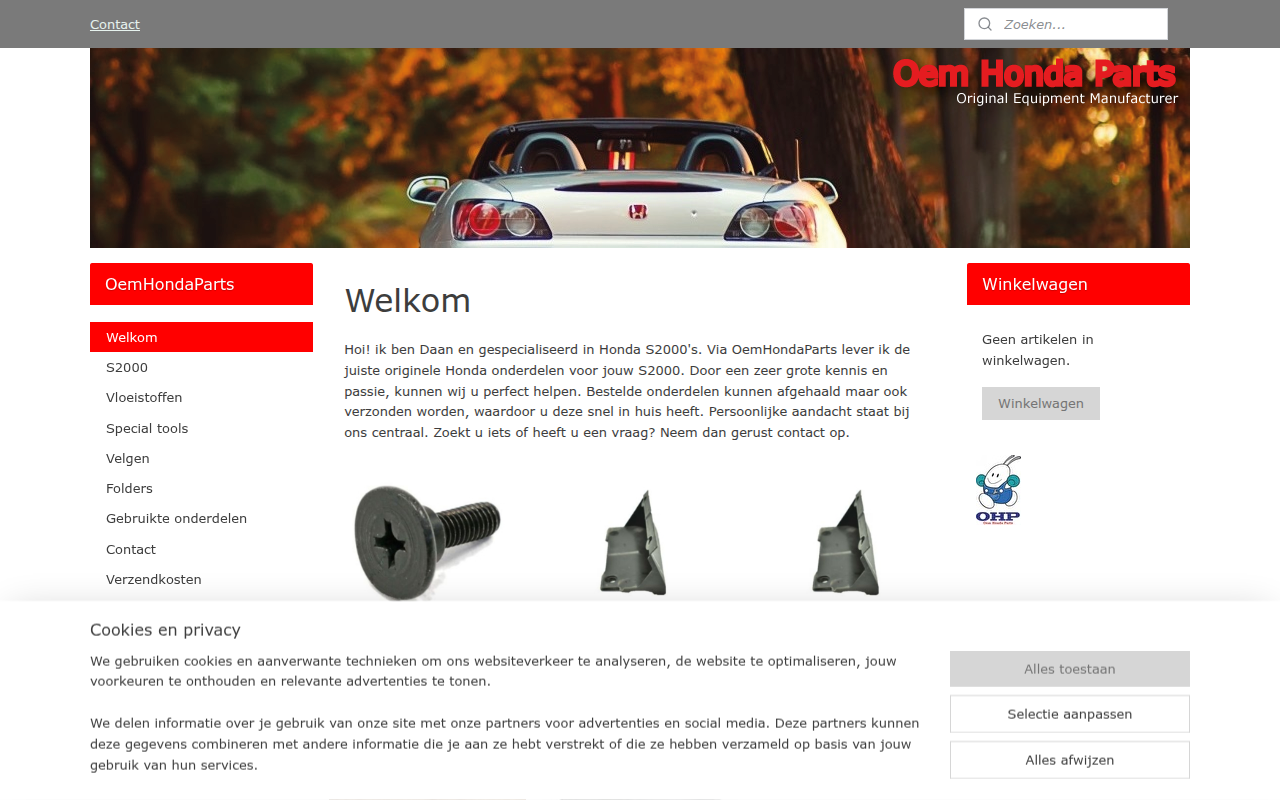 Screenshot van oemhondaparts.nl