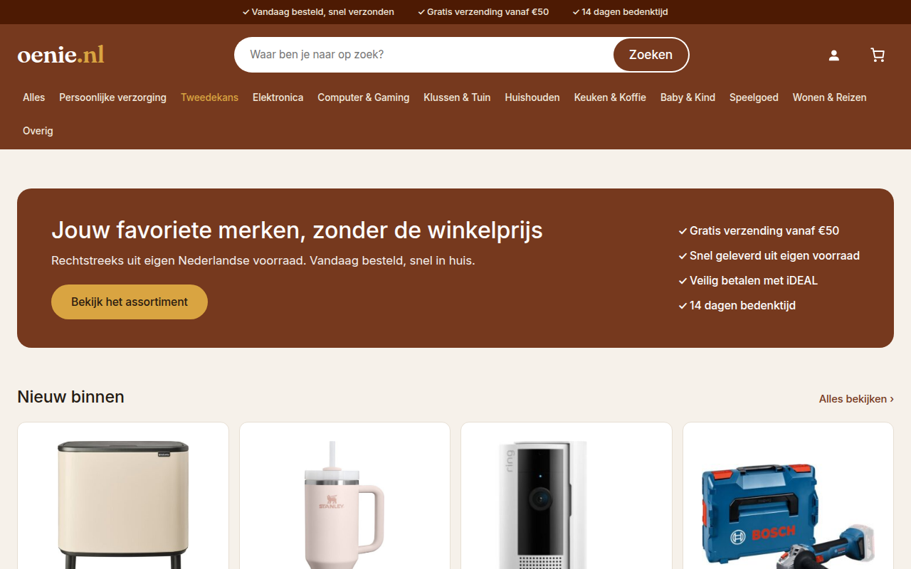 Screenshot van oenie.nl