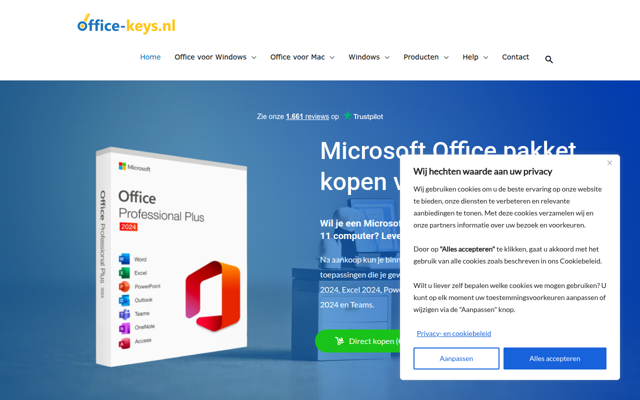 Screenshot van office-keys.nl