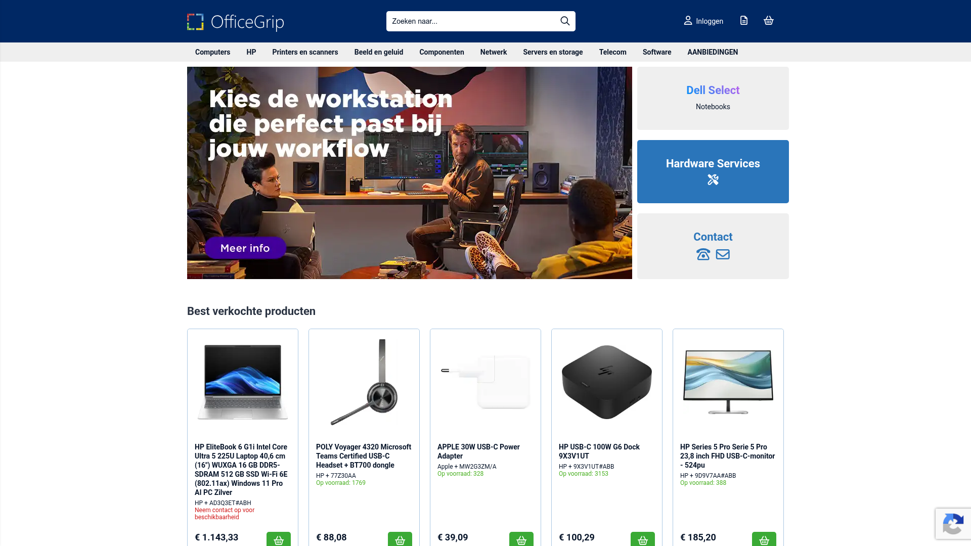 Screenshot van officegriphardware.nl