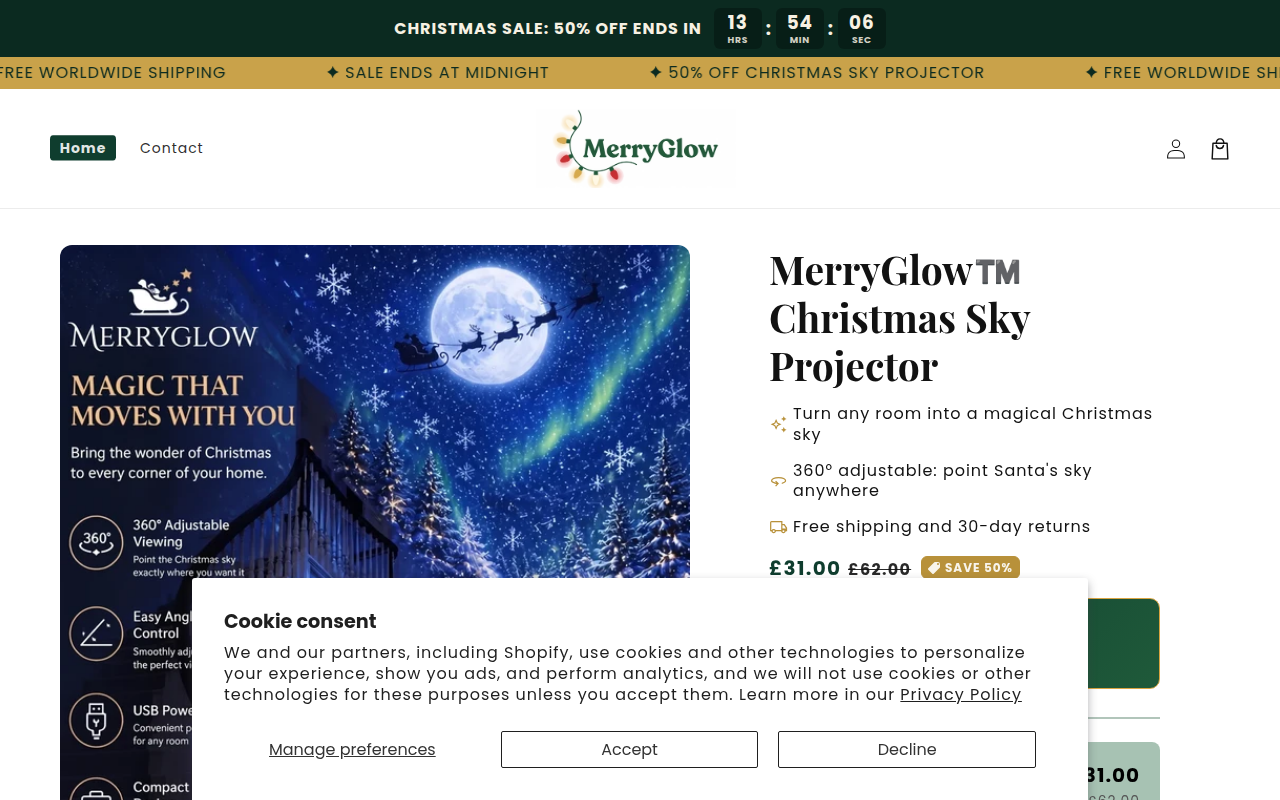 Screenshot van officialmerryglow.com