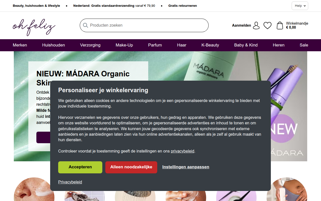 Screenshot van ohfeliz.nl