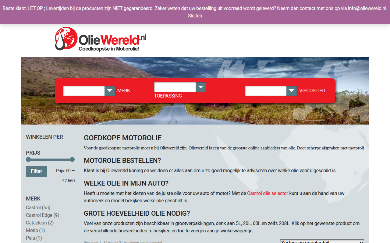 Screenshot van oliewereld.nl