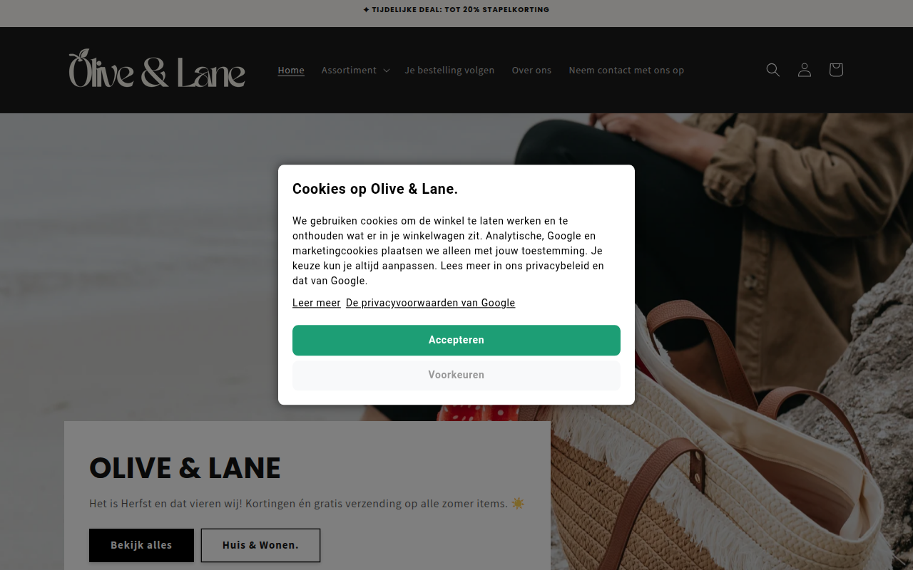 Screenshot van oliveandlane.com