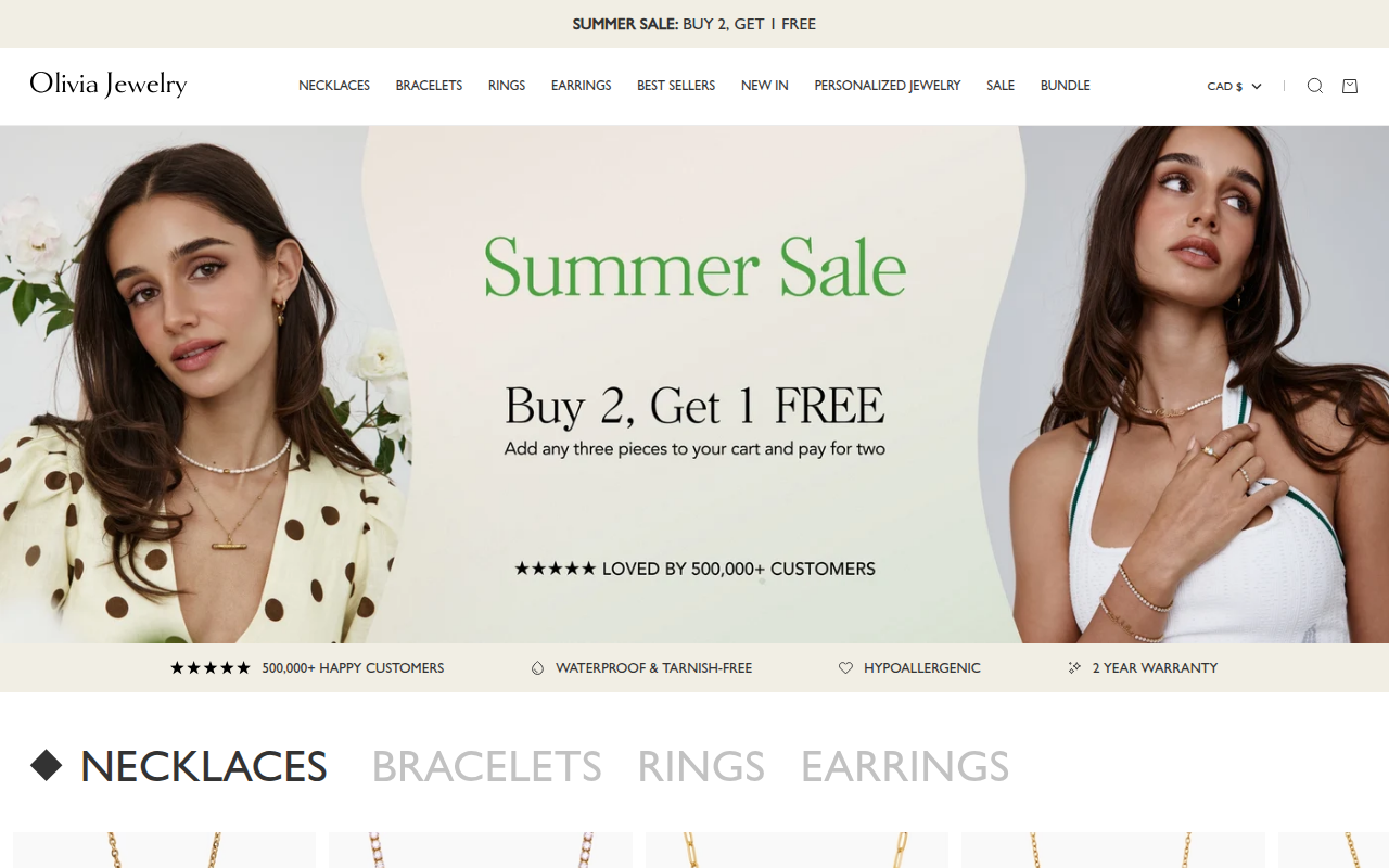 Screenshot van oliviajewelry.com