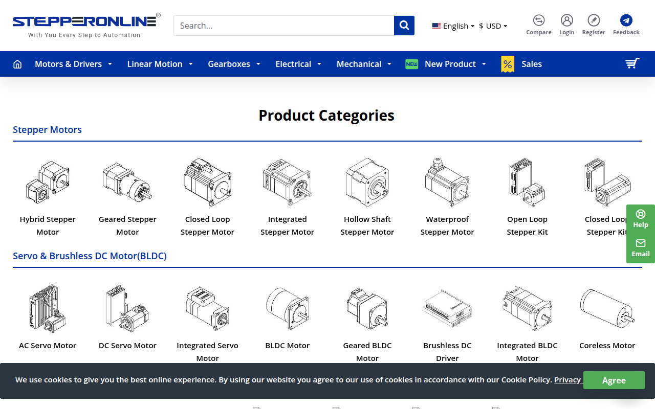 Screenshot van omc-stepperonline.com