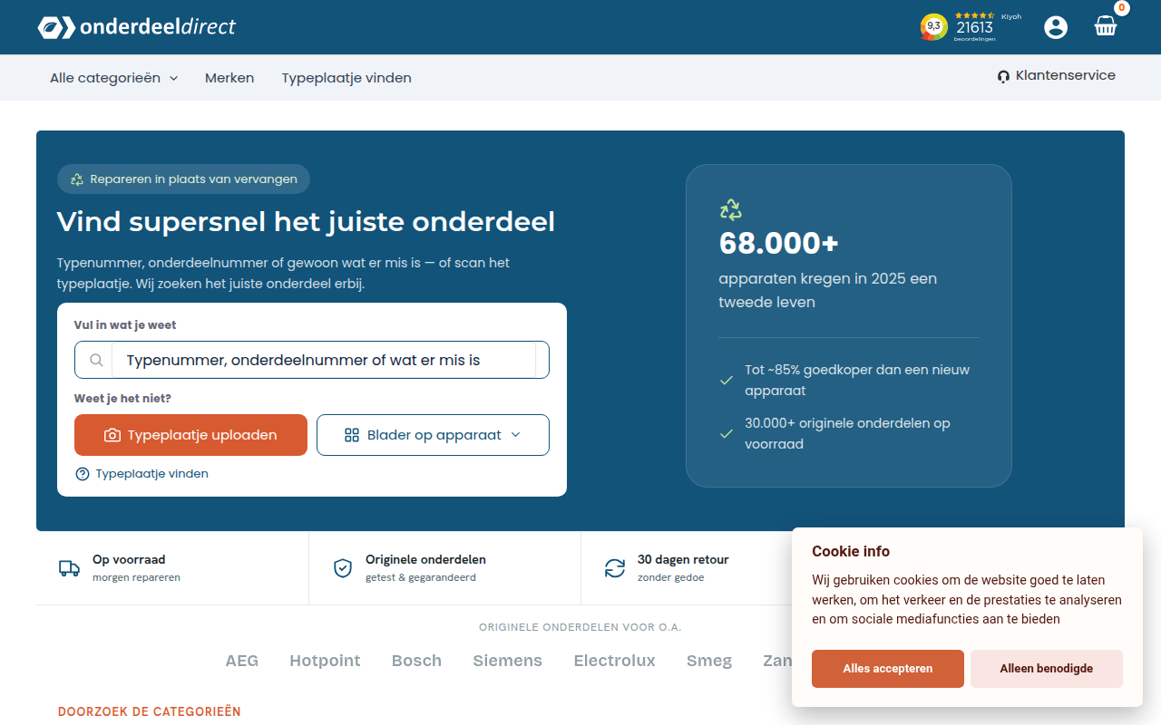 Screenshot van onderdeeldirect.nl