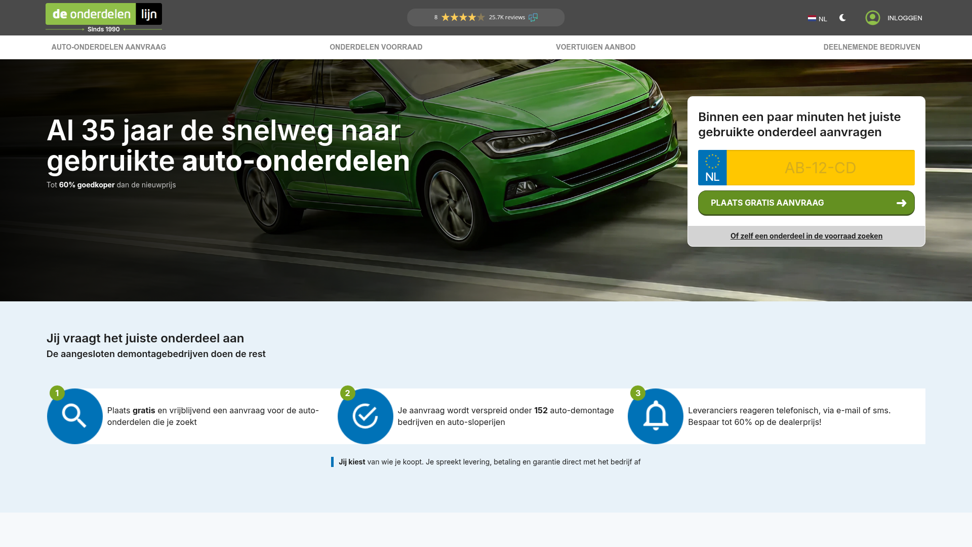 Screenshot van onderdelenlijn.nl