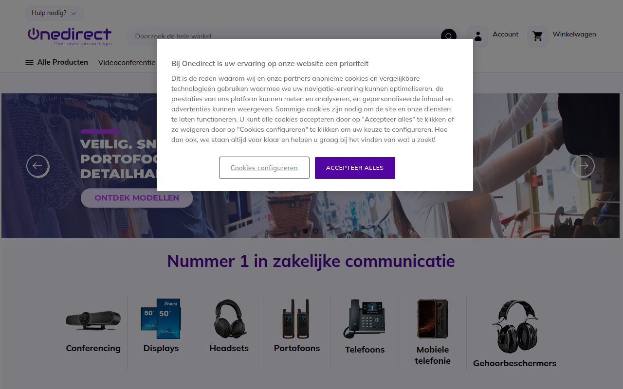 Screenshot van onedirect.nl