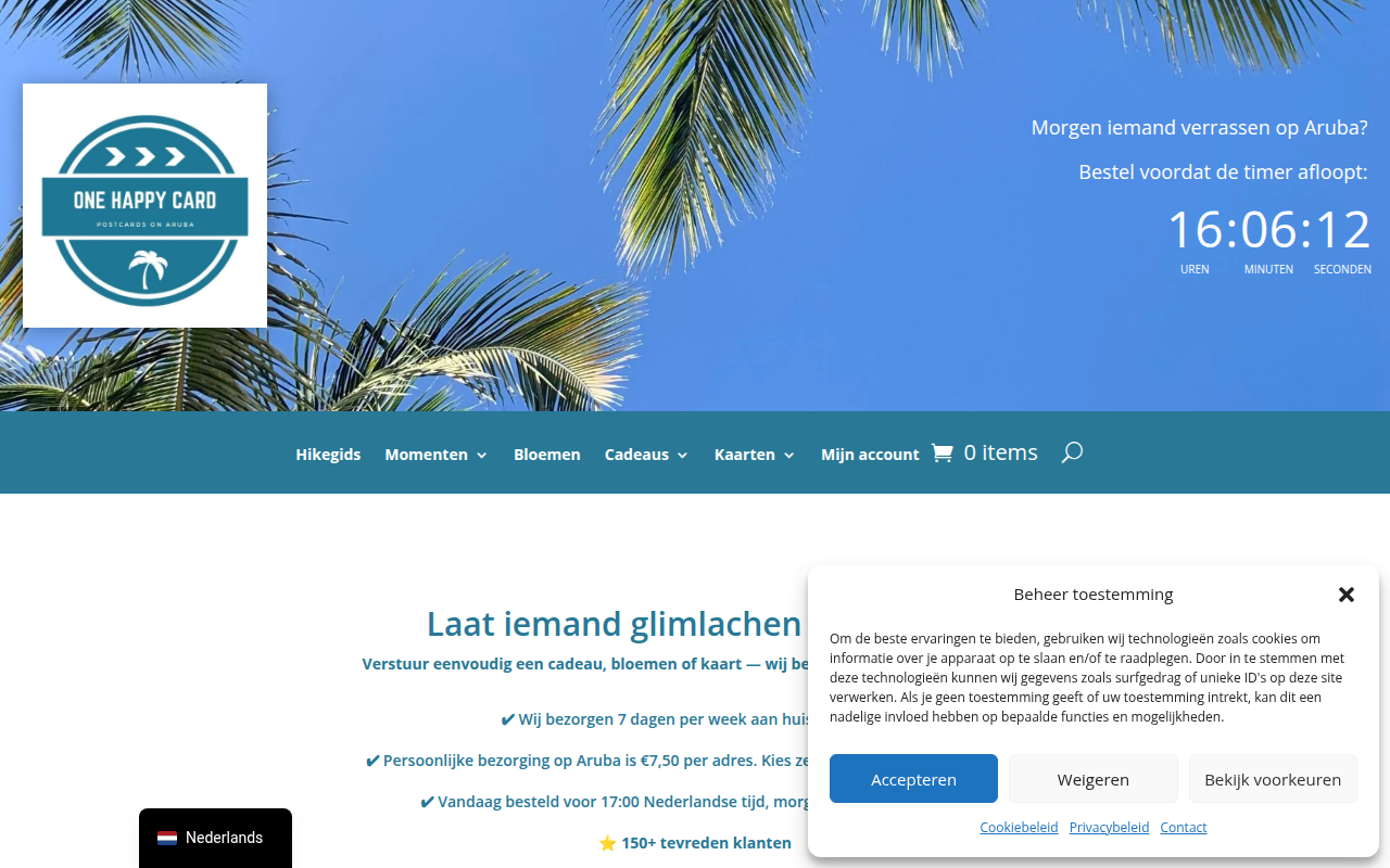 Screenshot van onehappycard.nl