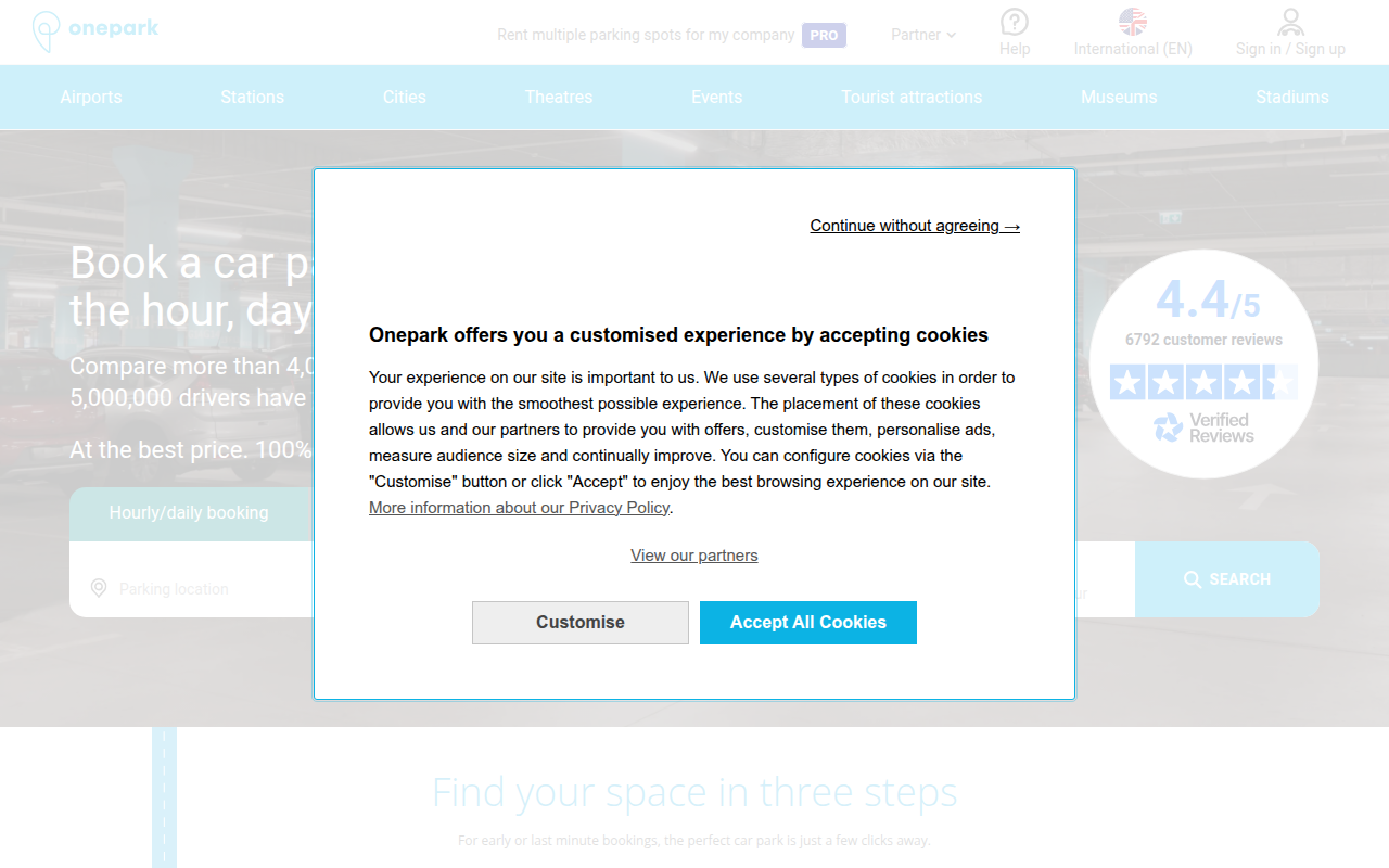 Screenshot van onepark.co