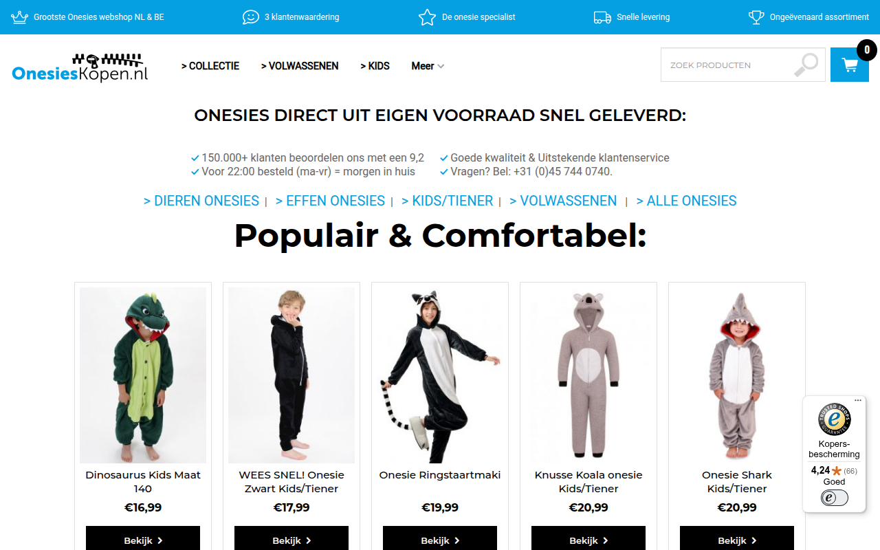 Screenshot van onesieskopen.nl