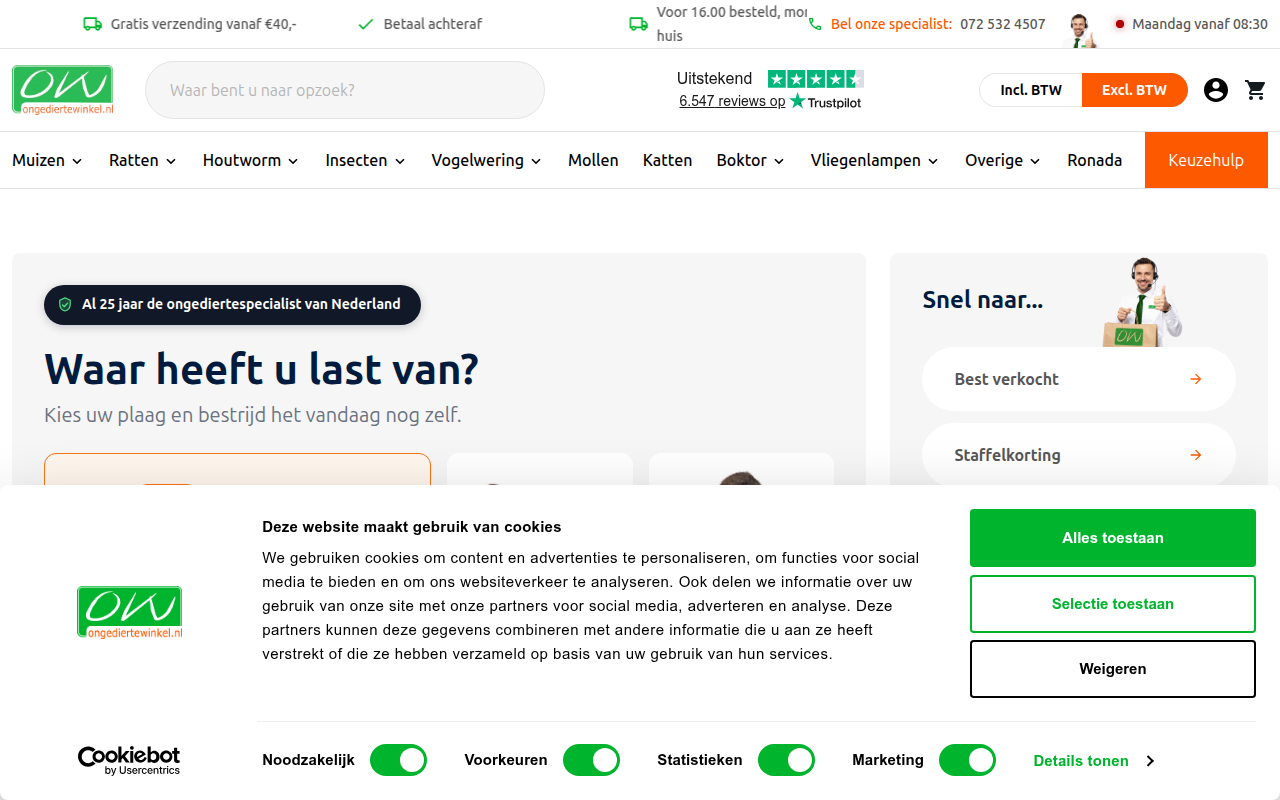 Screenshot van ongediertewinkel.nl