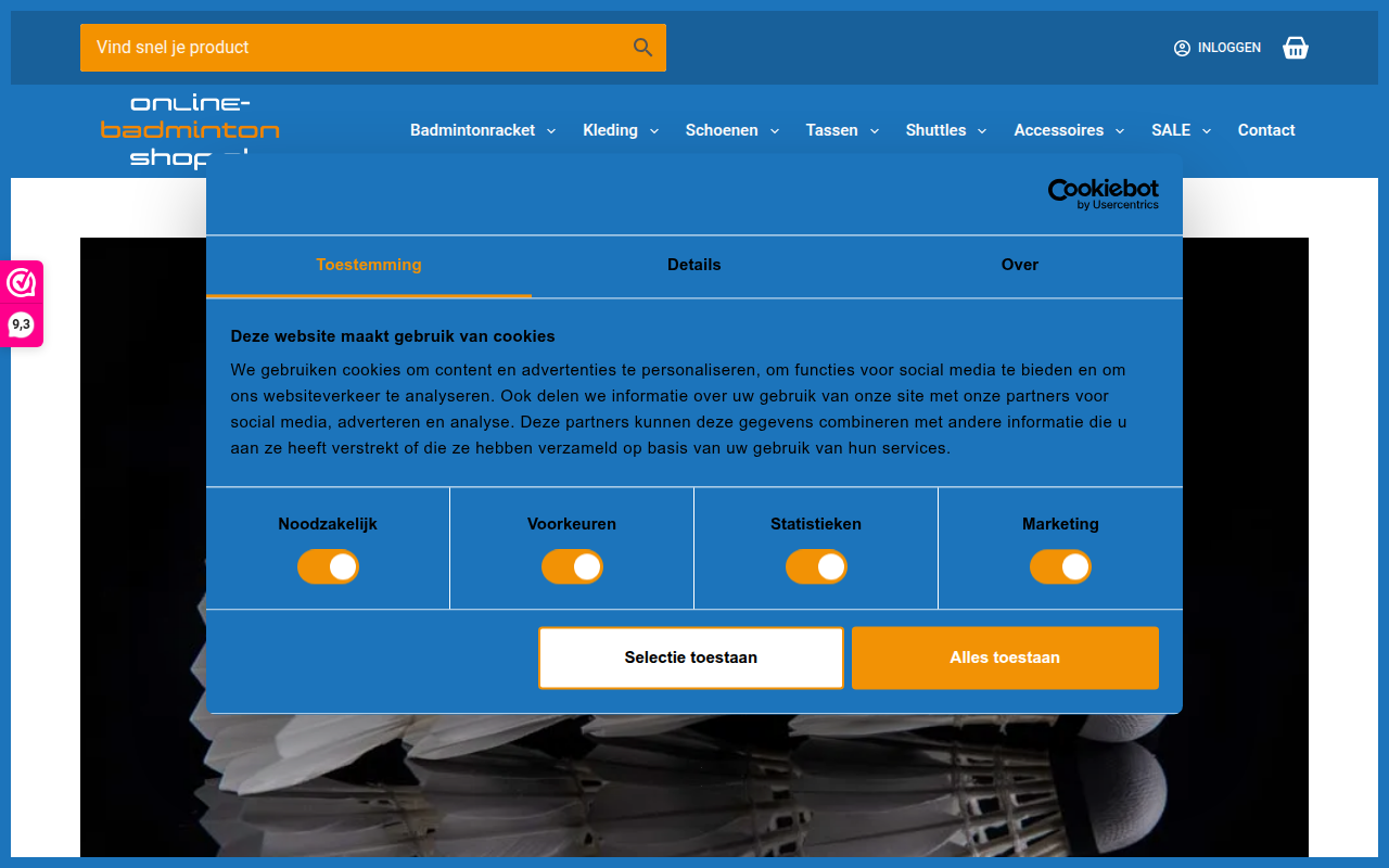 Screenshot van online-badmintonshop.nl