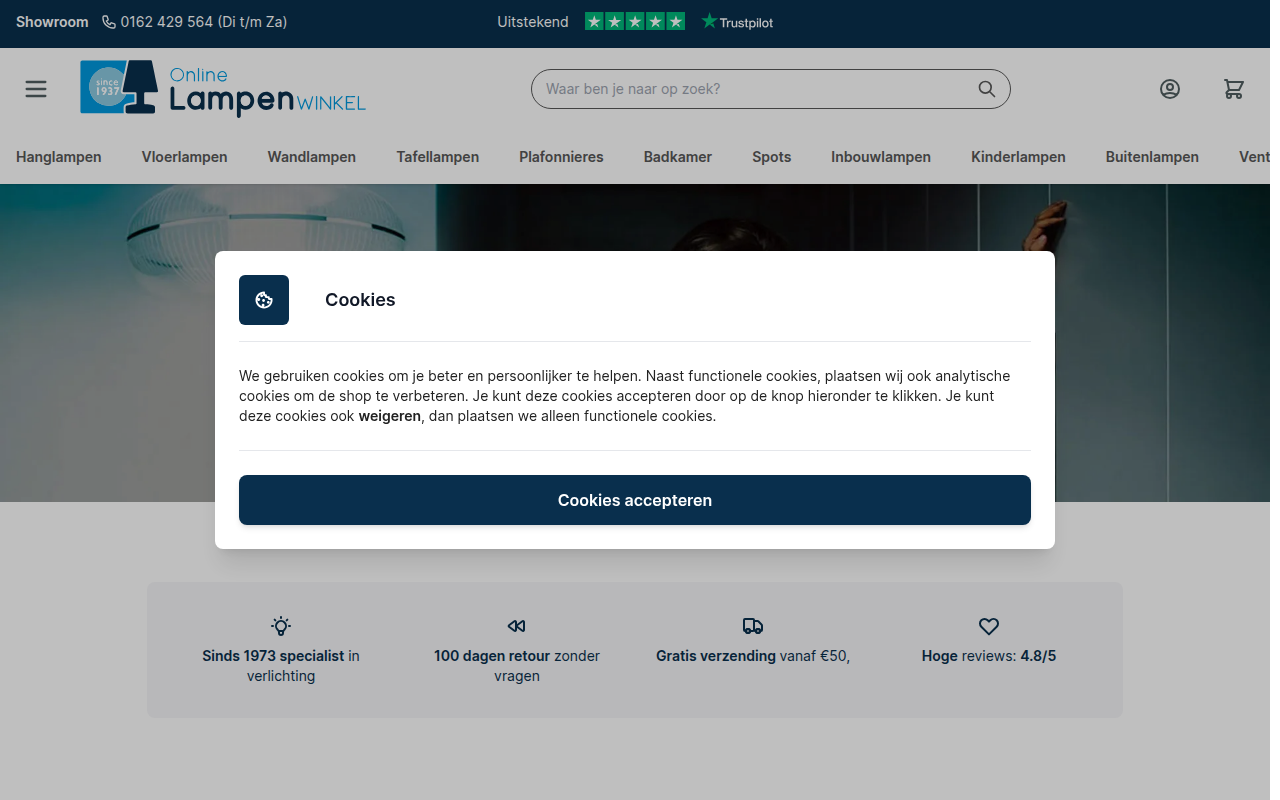 Screenshot van online-lampen-winkel.be