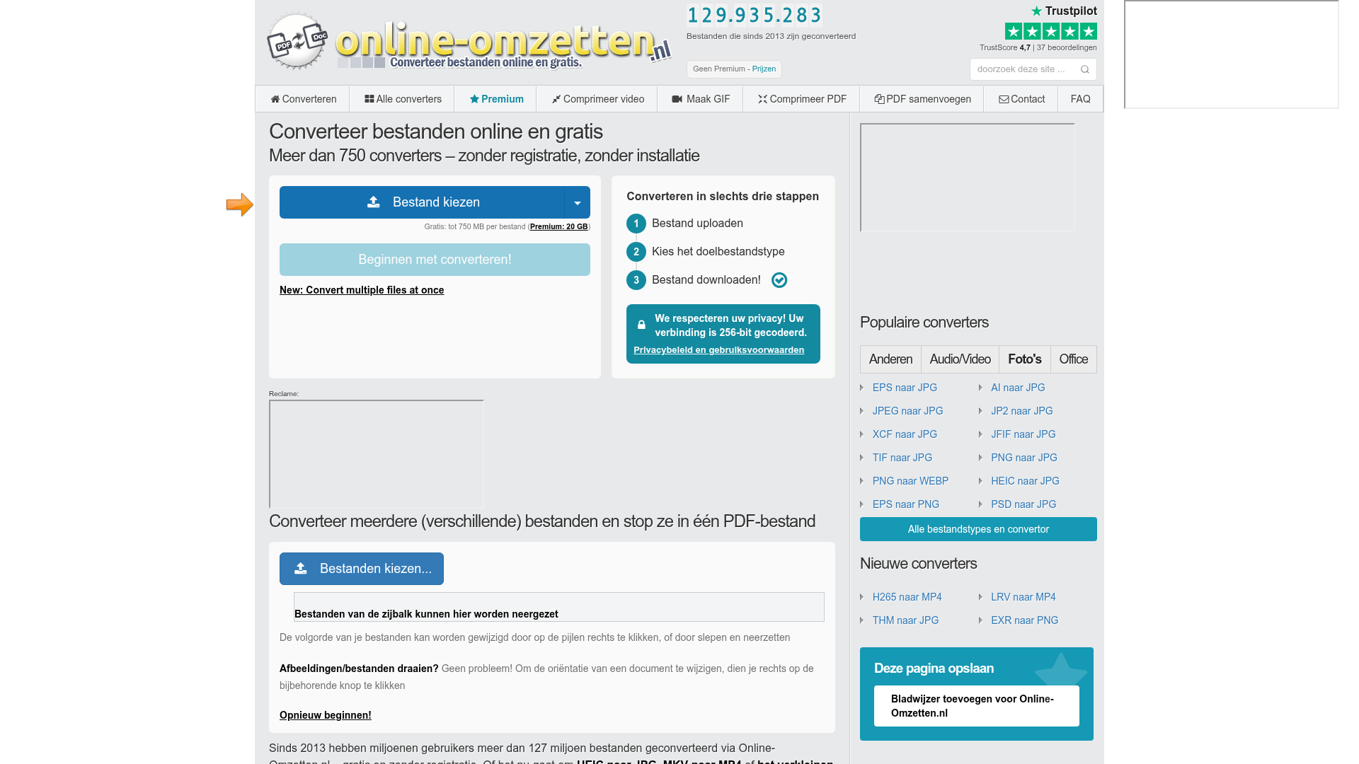 Screenshot van online-omzetten.nl
