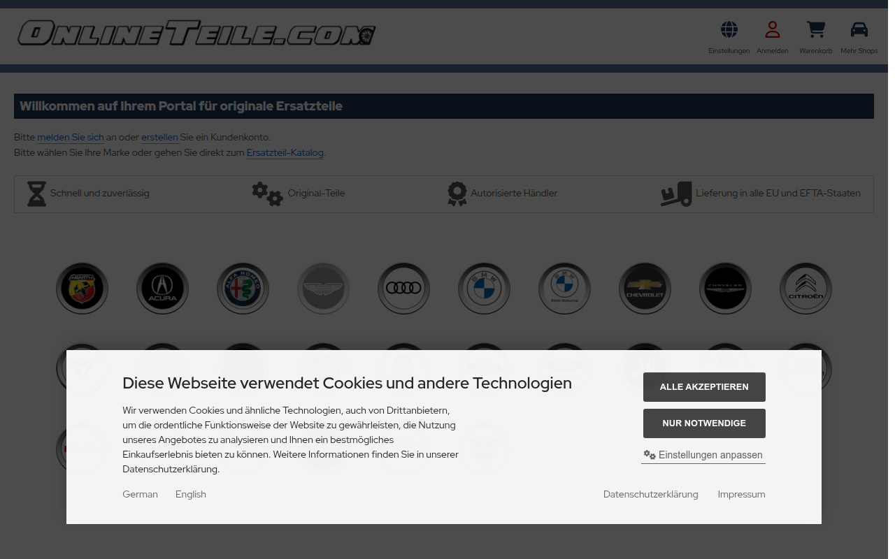 Screenshot van online-teile.com