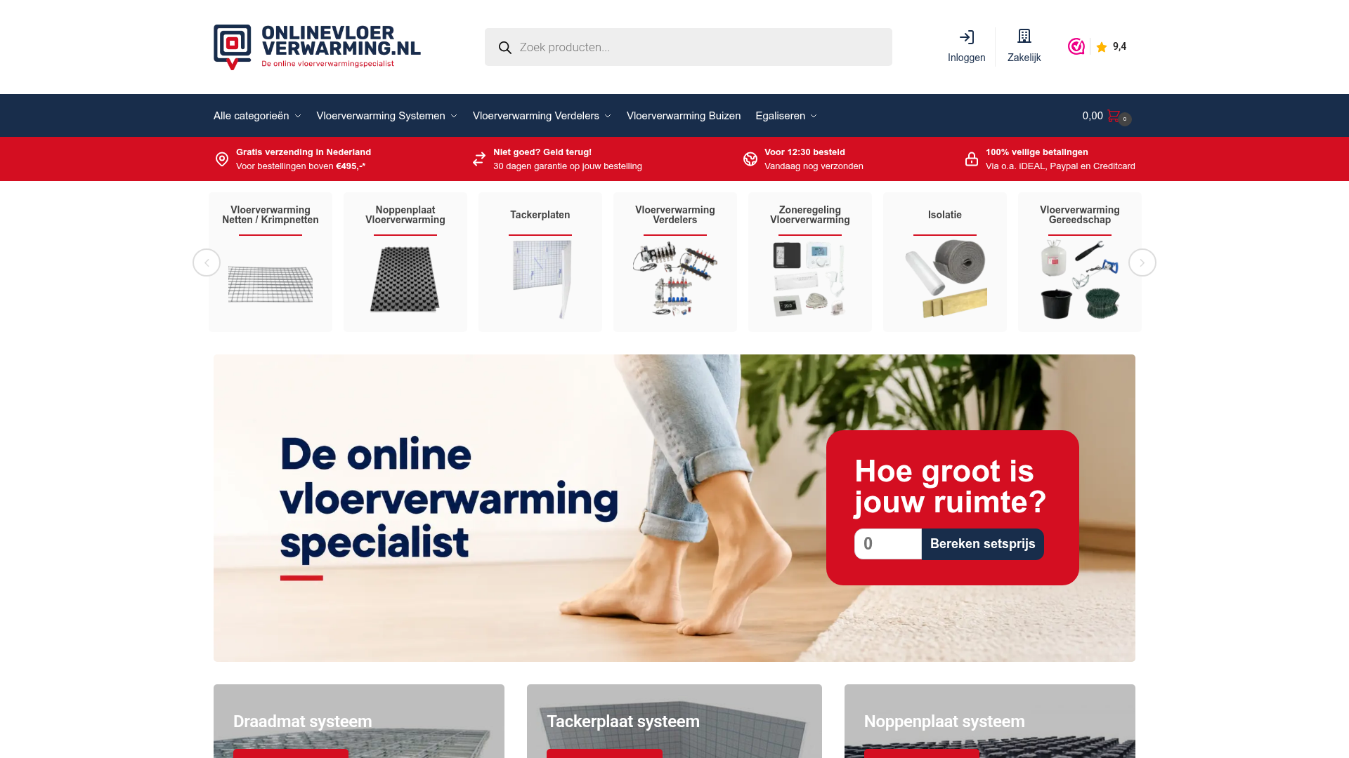 Screenshot van online-vloerverwarming.nl